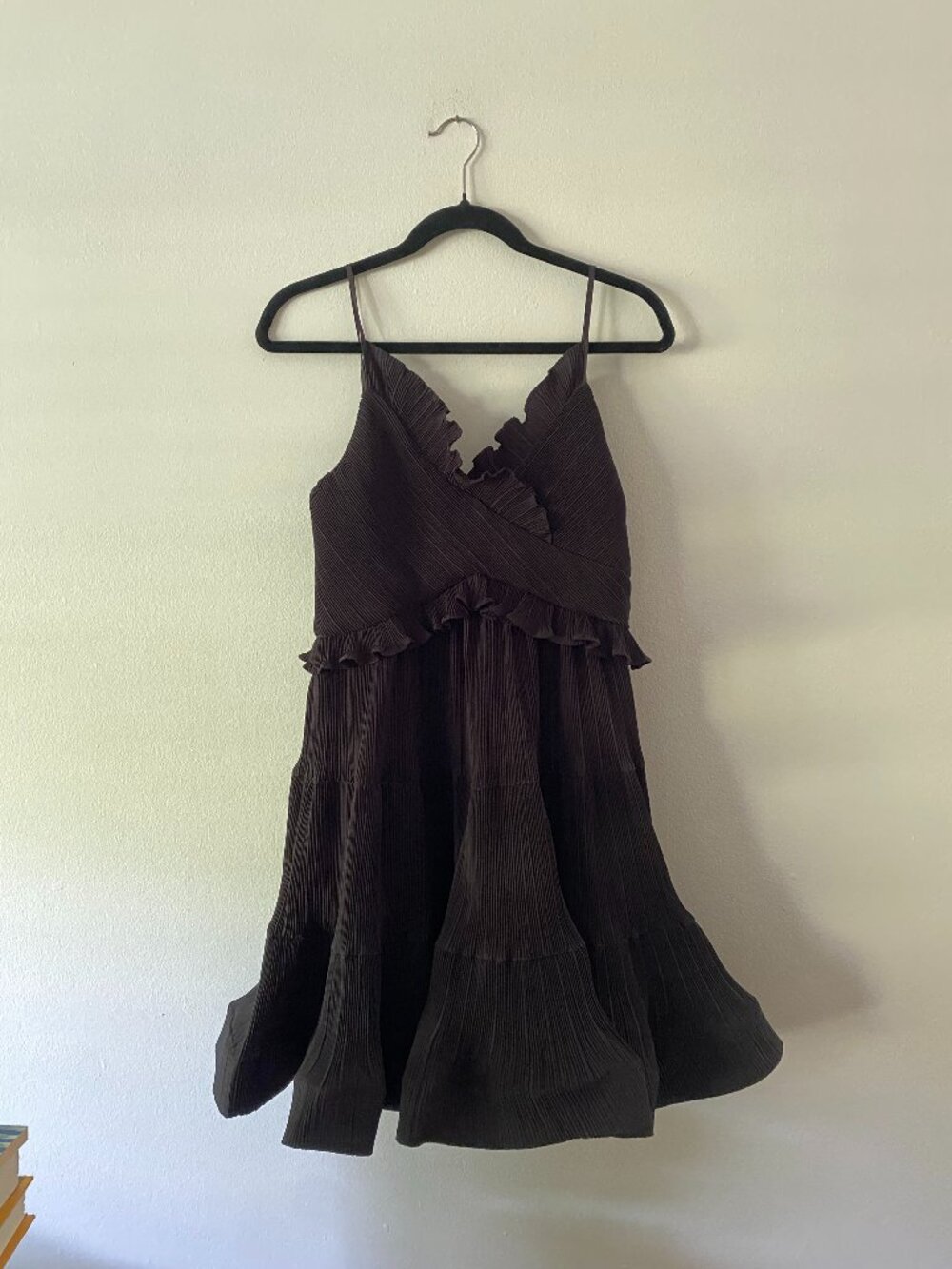 Ciebon Sandi Black Pleated Ruffle Mini Dress Party Cocktail Full Skirt Medium
